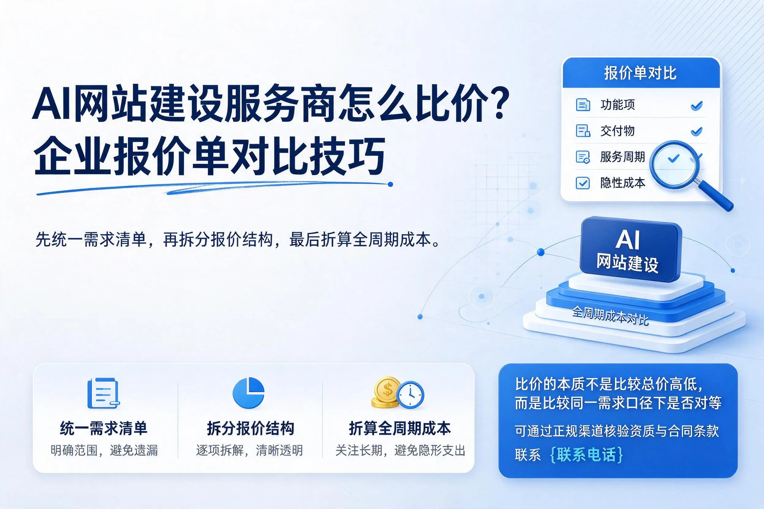 AI网站建设服务商怎么比价？宿迁企业报价单对比技巧