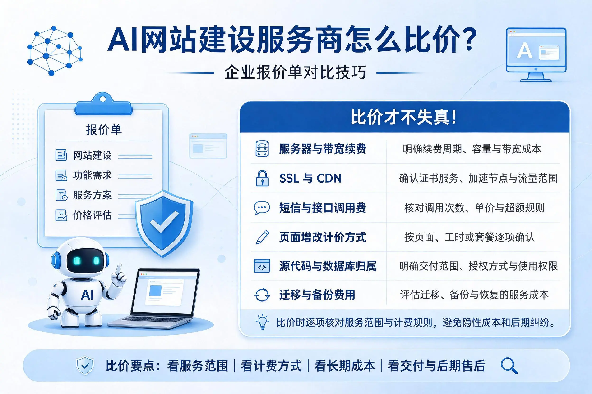 AI网站建设服务商怎么比价？宿迁企业报价单对比技巧